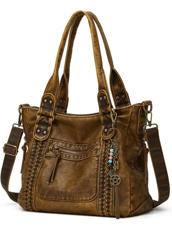Handbags - Large Soft Leather Crossbody Tote Bag for Women - Vintage Y2K Hobo Shoulder